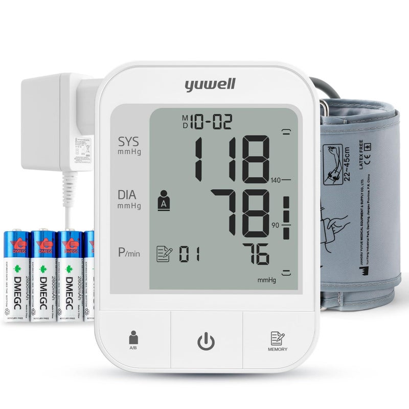 yuwell Blood Pressure Monitor, Extra Large Upper Arm Cuff, Digital Blood Pressure Machines for Home Use, Bp Monitor with Voice Broadcasting Function, Dual Power Options (YE670A with AC Adaptor)